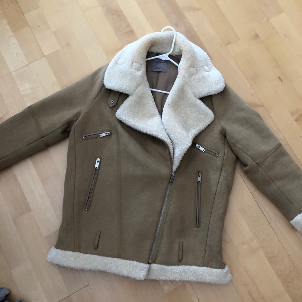 Zara Basic furry tan jacket